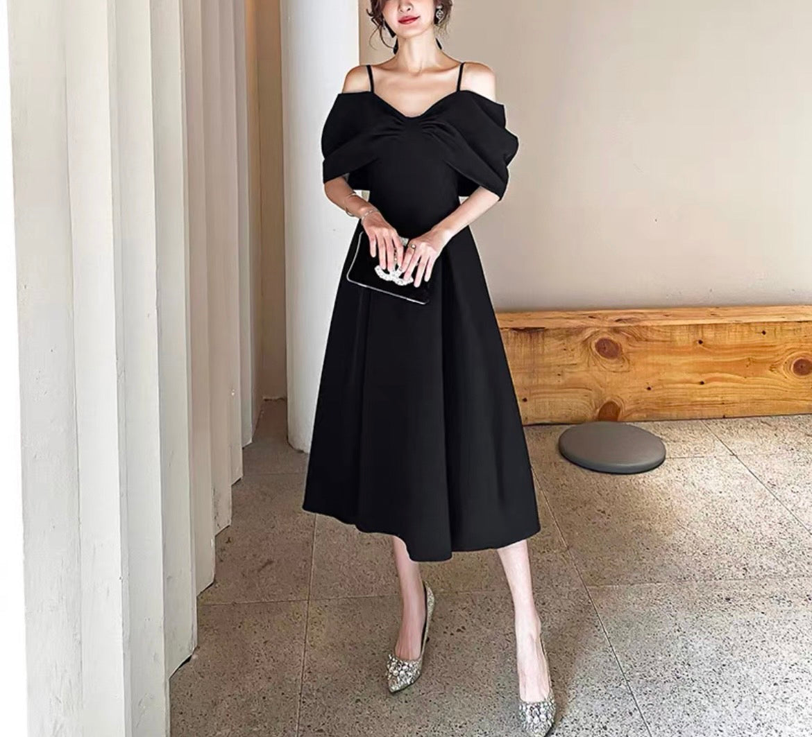XSブラック（ショート）即日発送】オフショルダードレスワンピース