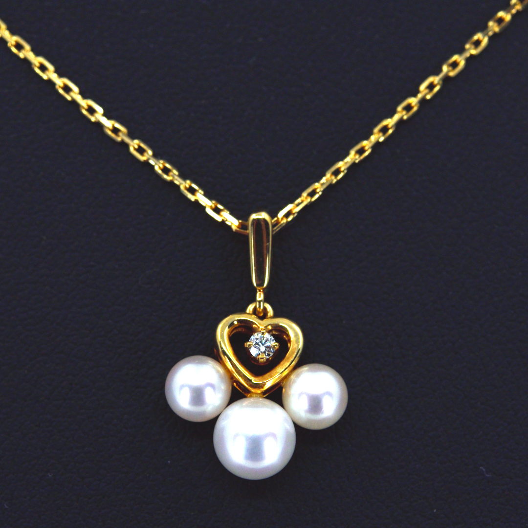 MIKIMOTO ミキモト K18 3Pパール ダイヤモンド ネックレス | 中古通販