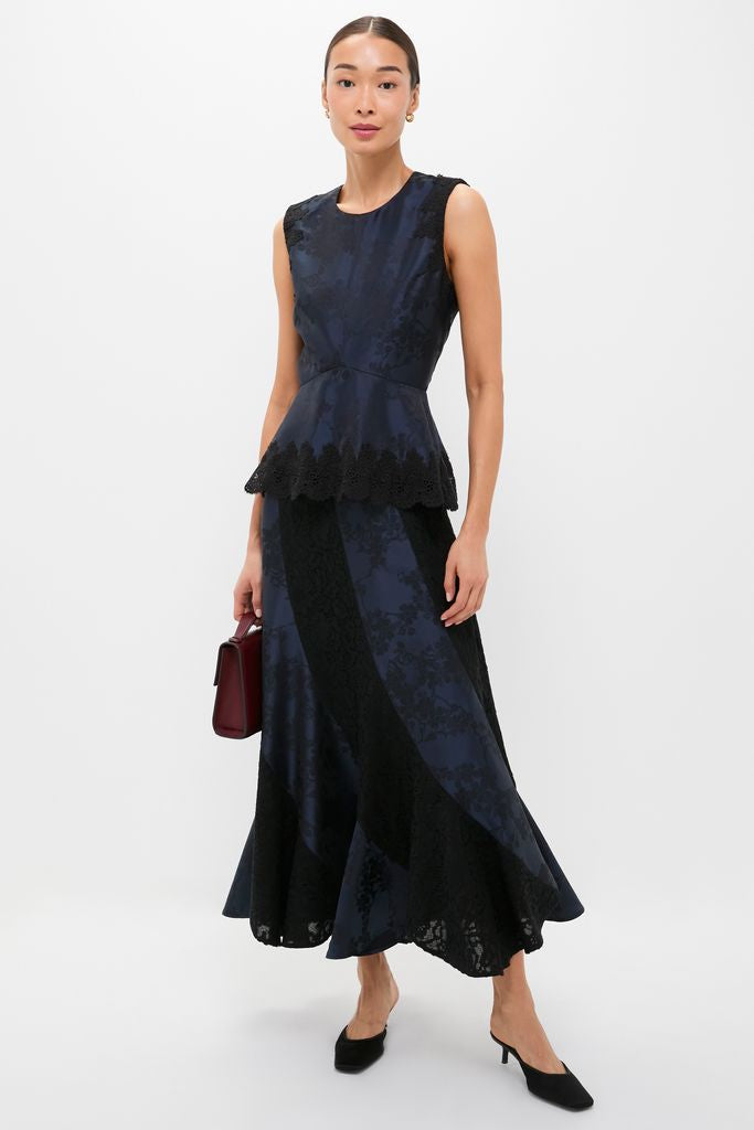 Navy Jacquard and Black Lace Mallory Skirt | Tuckernuck