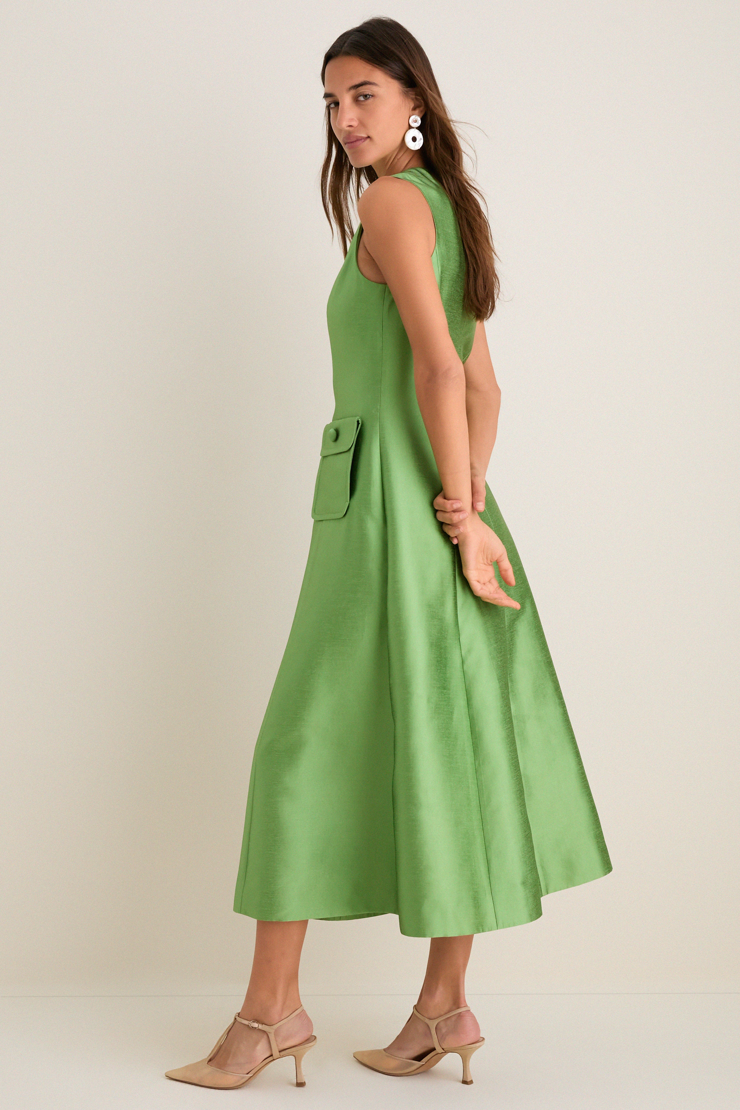 Pistachio Dupioni Helene Midi Dress | Tuckernuck