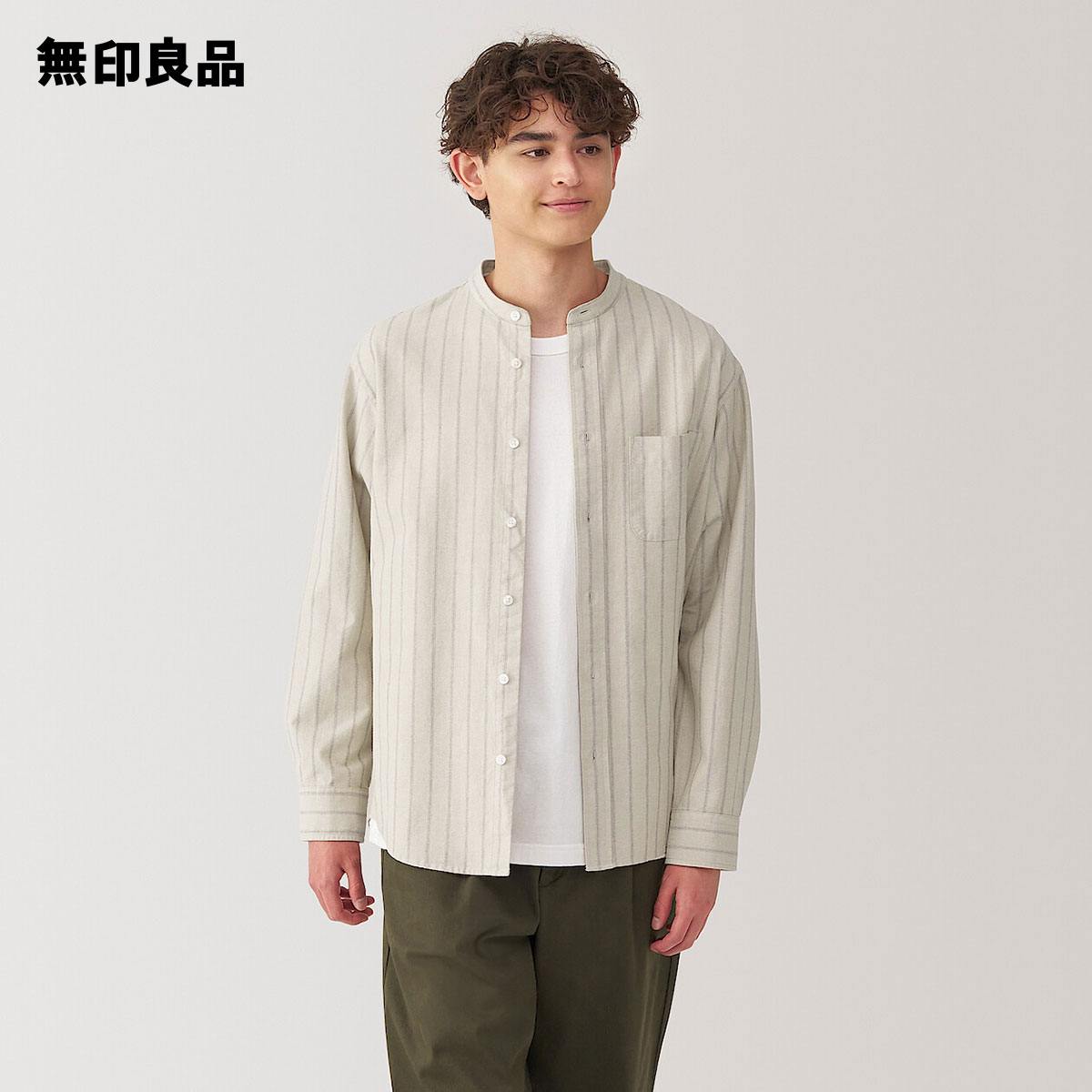 楽天市場】紳士 洗いざらしオックススタンドカラー長袖シャツ【無印