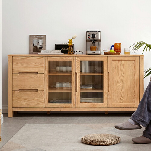 楽天市場】キャビネット キッチンボード 食器棚 オーク材 天然木