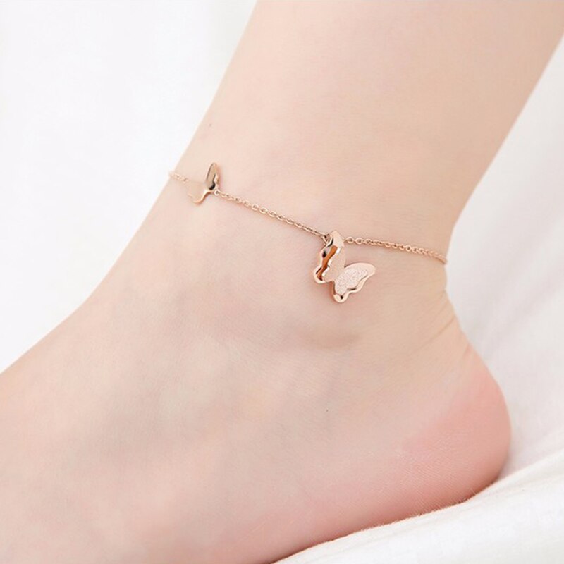 楽天市場】ピンクゴールドダブルバタフライステンレスアンクレット