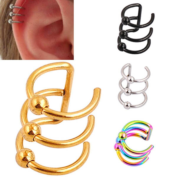 楽天市場】16G 3連フェイク キャプティブビーズリング型イヤーカフ 1個