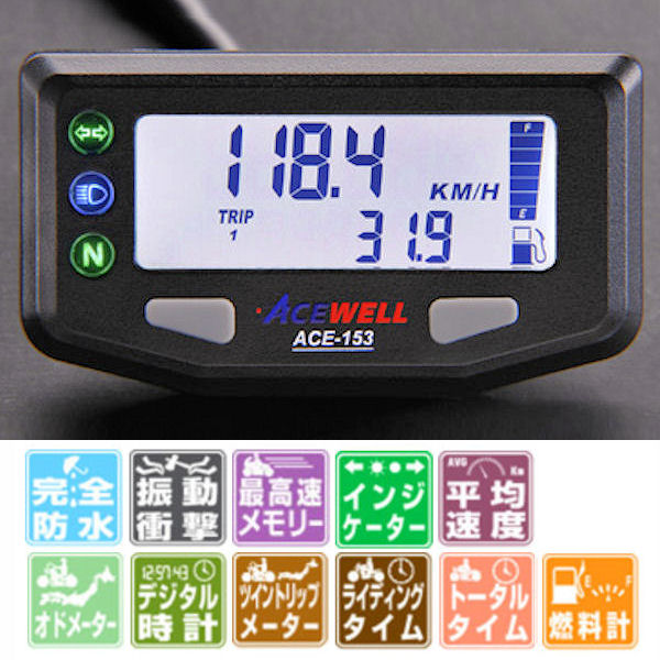 楽天市場】ACEWELL ACE-153 多機能デジタルメーター : モトキチ