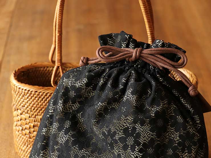 楽天市場】巾着・カゴバッグ アタバッグ・フラワーレース（ブラック