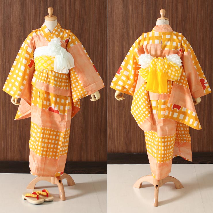楽天市場】[120cm対応] こども 浴衣 染 チェック イエロー (4TY-16