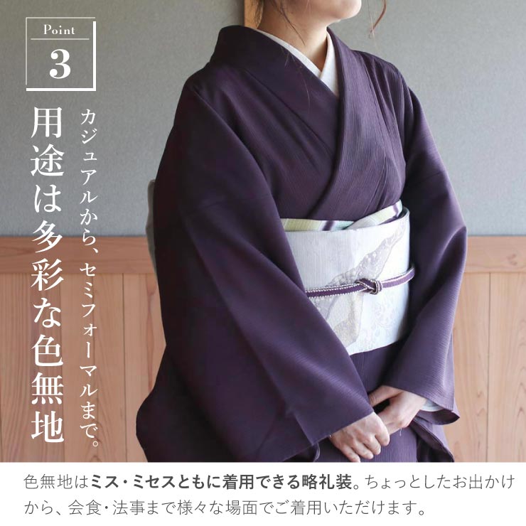 楽天市場】[人気商品再入荷！] 着物 単衣 色無地 楊柳セオα 濃紫色 M L