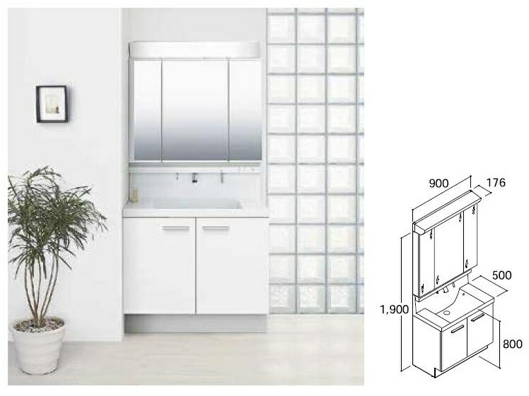 楽天市場】LIXIL EV洗面化粧台 間口900mm 奥行500 開き扉タイプ＋3面鏡