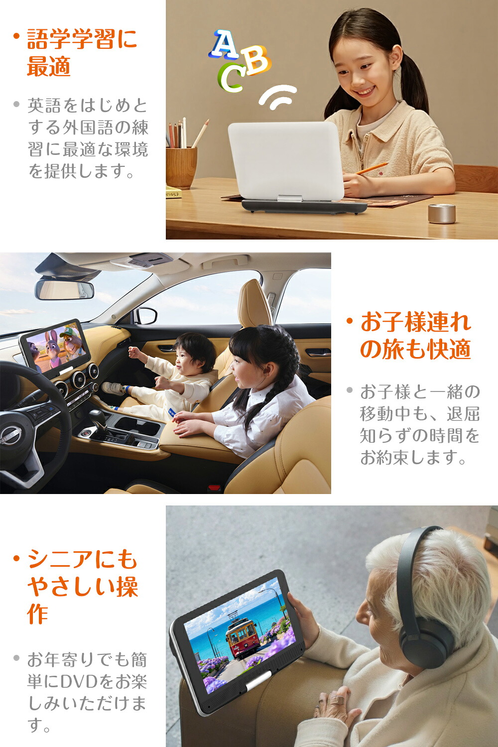 楽天市場】ポータブルdvdプレーヤー 12.5型 【2年保証】【type-c急速