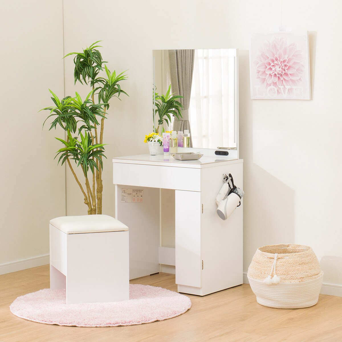 楽天市場】セラミック一面鏡ドレッサー LED照明付き (OS331 LED WH