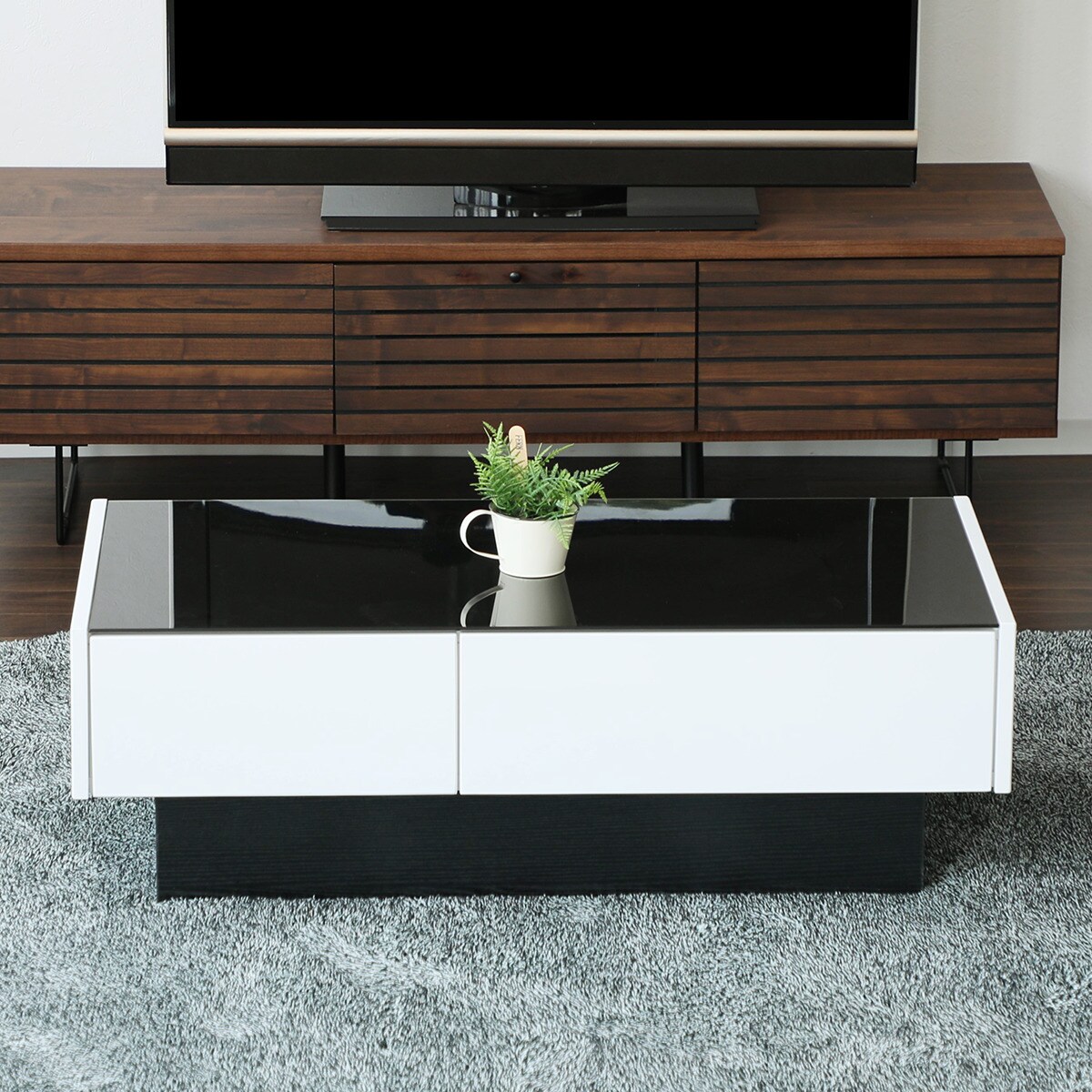 楽天市場】ガラス天板センターテーブル 引出し付き (エナメル塗装