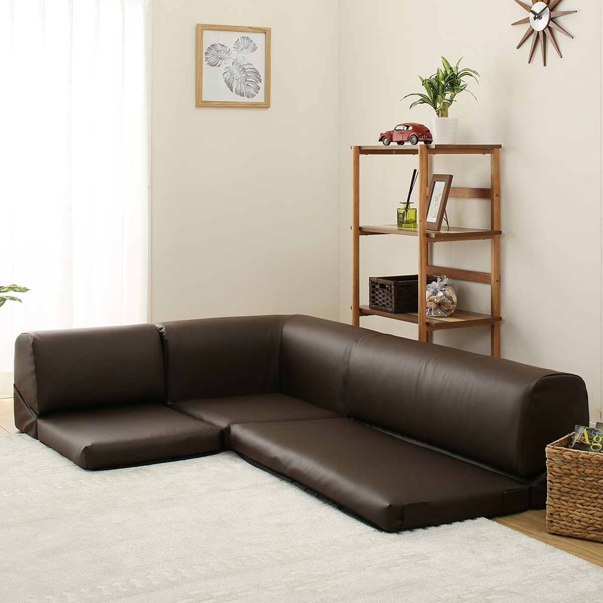 楽天市場】[幅174cm] ポケット付きロータイプコーナーソファ3点セット