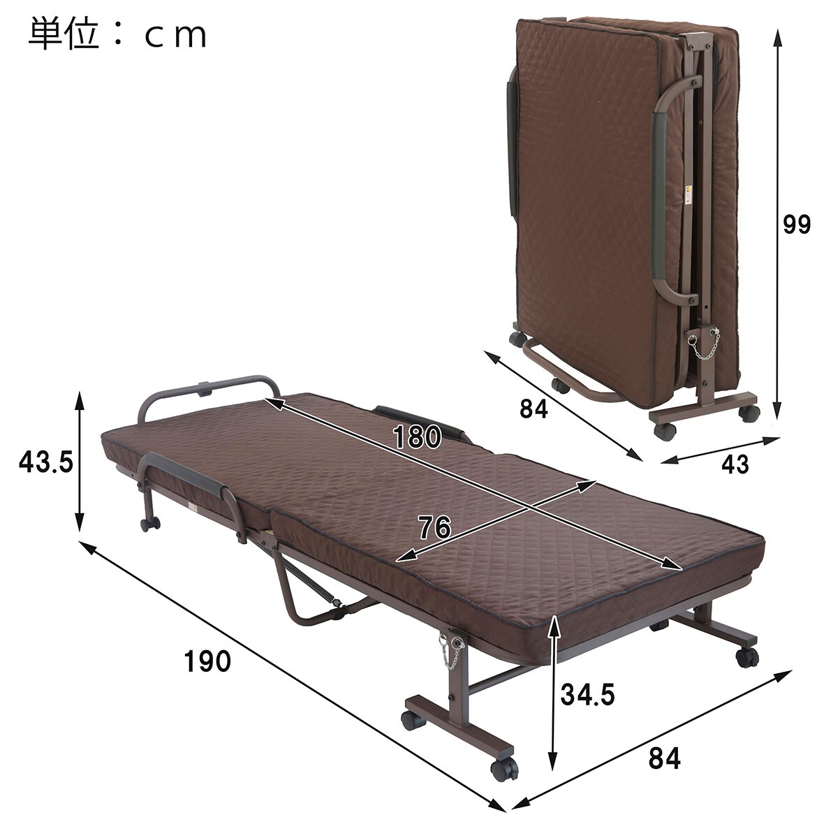 楽天市場】コンパクトセミショートシングル折りたたみベッド （幅84