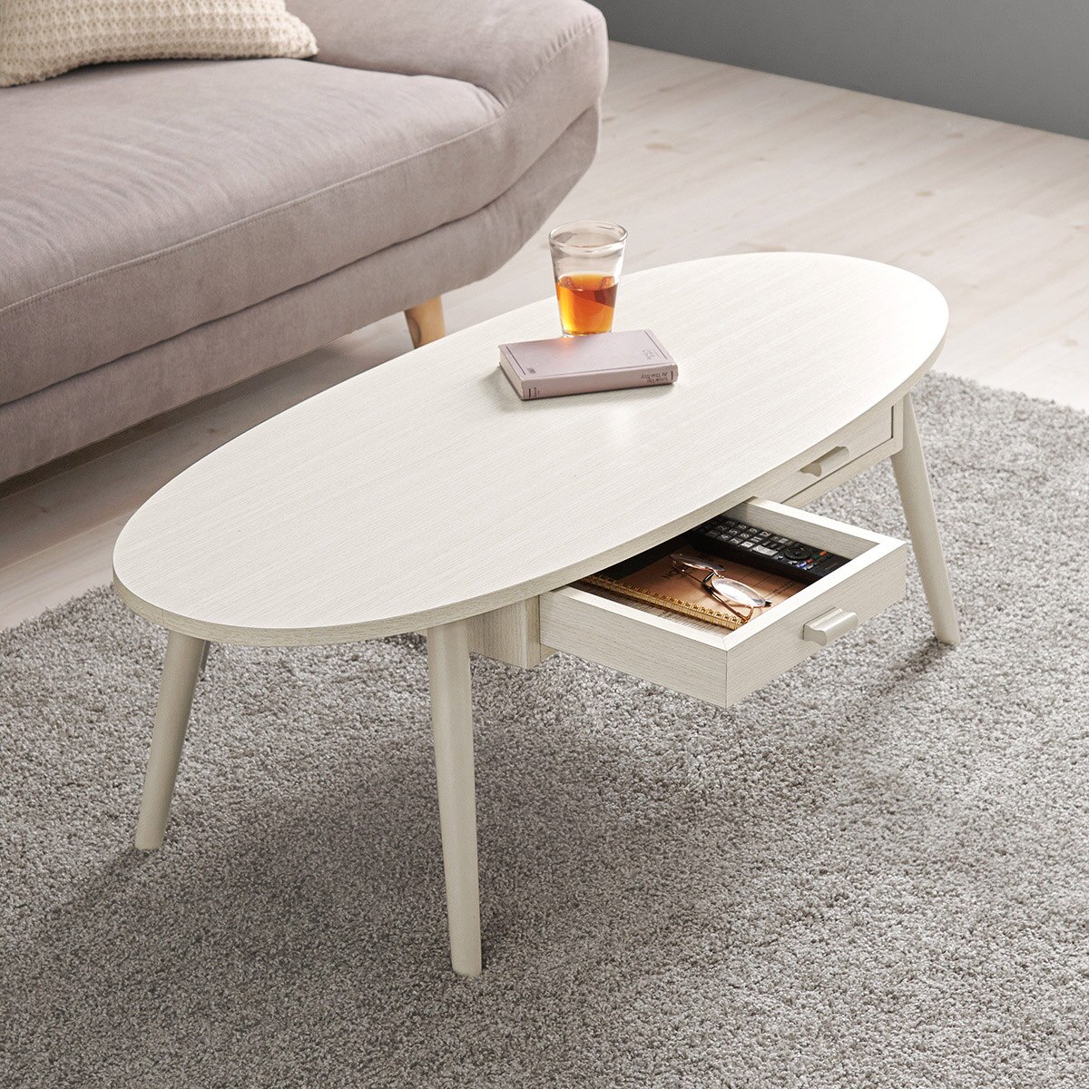 楽天市場】両面引き出し付き 楕円形センターテーブル ニトリ