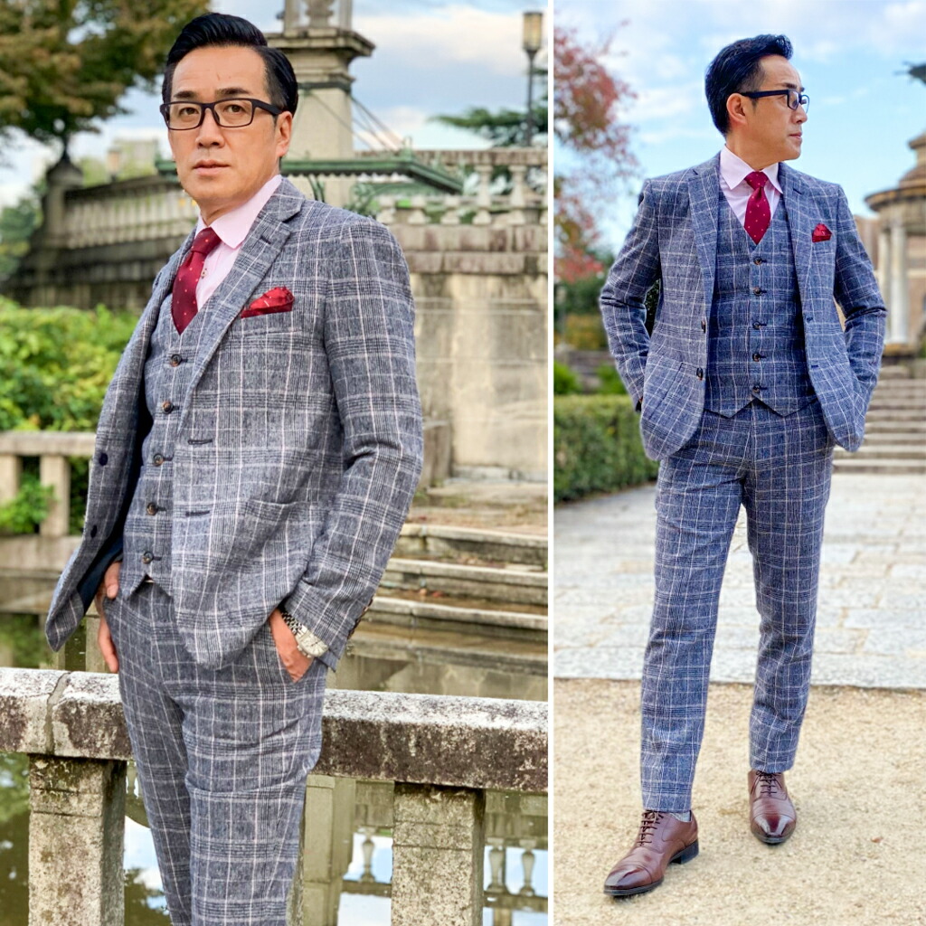 楽天市場】グレーチェック秋冬シングルジャケットスリーピーススーツ