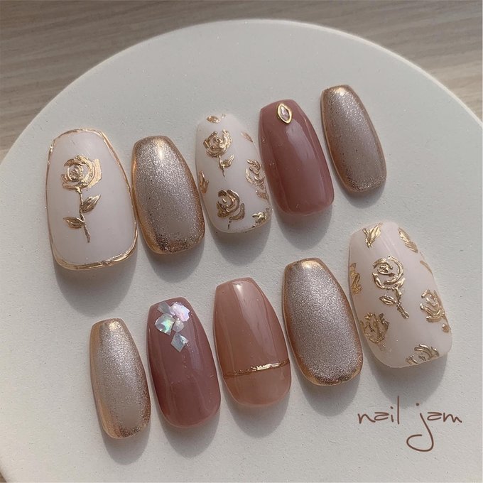 楽天市場】オーダーネイルチップ アンニュイカラーのローズネイル