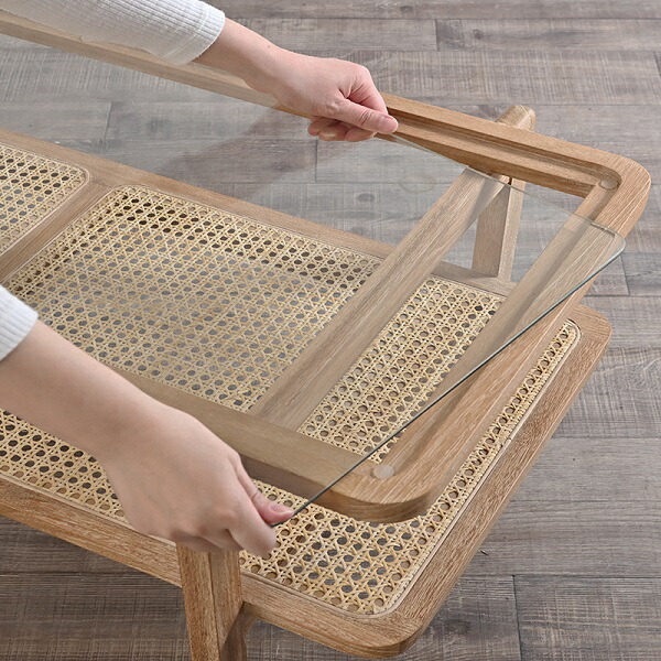 楽天市場】センターテーブル ガラス ラタン 藤 ローテーブル 棚付き