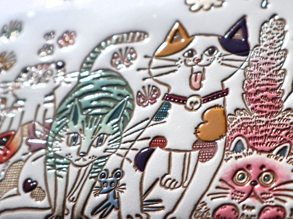 楽天市場】【可愛い皮革伝統工芸 文庫屋「大関」】ネコ集合 二つ折り