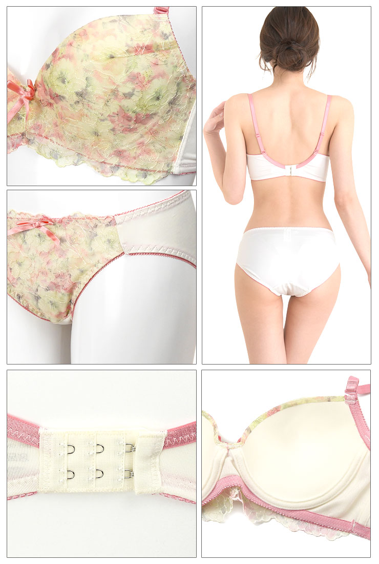 楽天市場】フラワープリント 刺繍レース 脇高 ブラジャー ショーツ