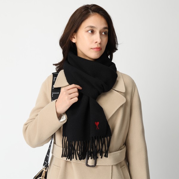 楽天市場】アミパリス マフラー ロゴ フリンジ ブラック メンズ