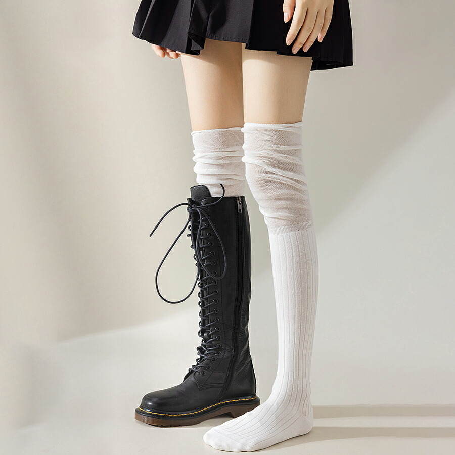 楽天市場】ニーハイソックス ブーツ シースルー 透け感 コットン 無地