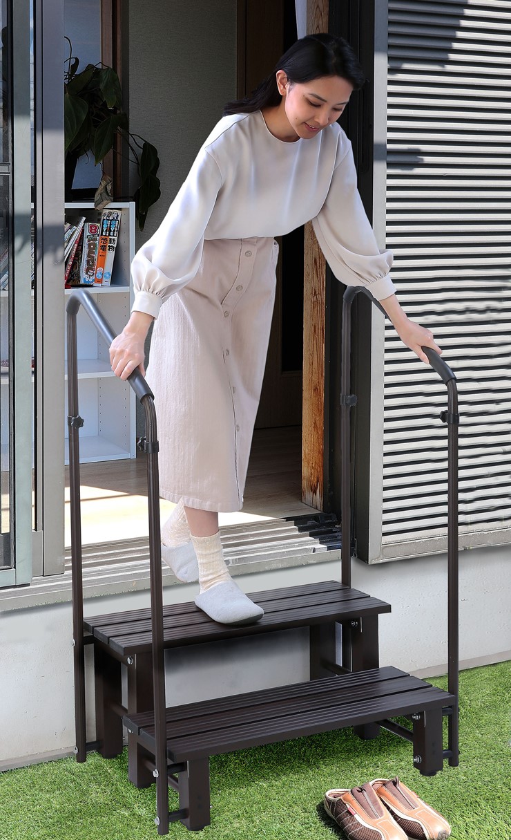 楽天市場】【メーカー直送】 手すり付きアルミステップ台 両手すり TAN