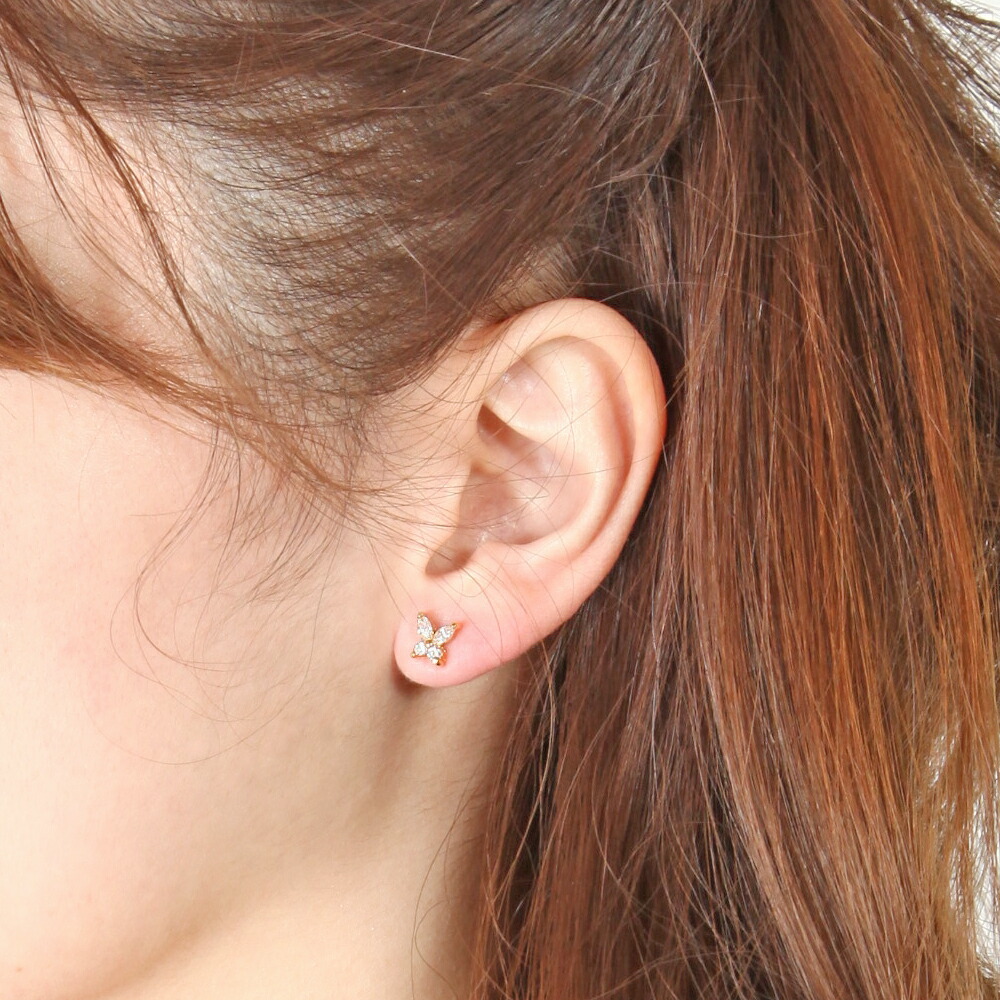 楽天市場】ピアス レディースK18イエローゴールド ポスト バタフライ
