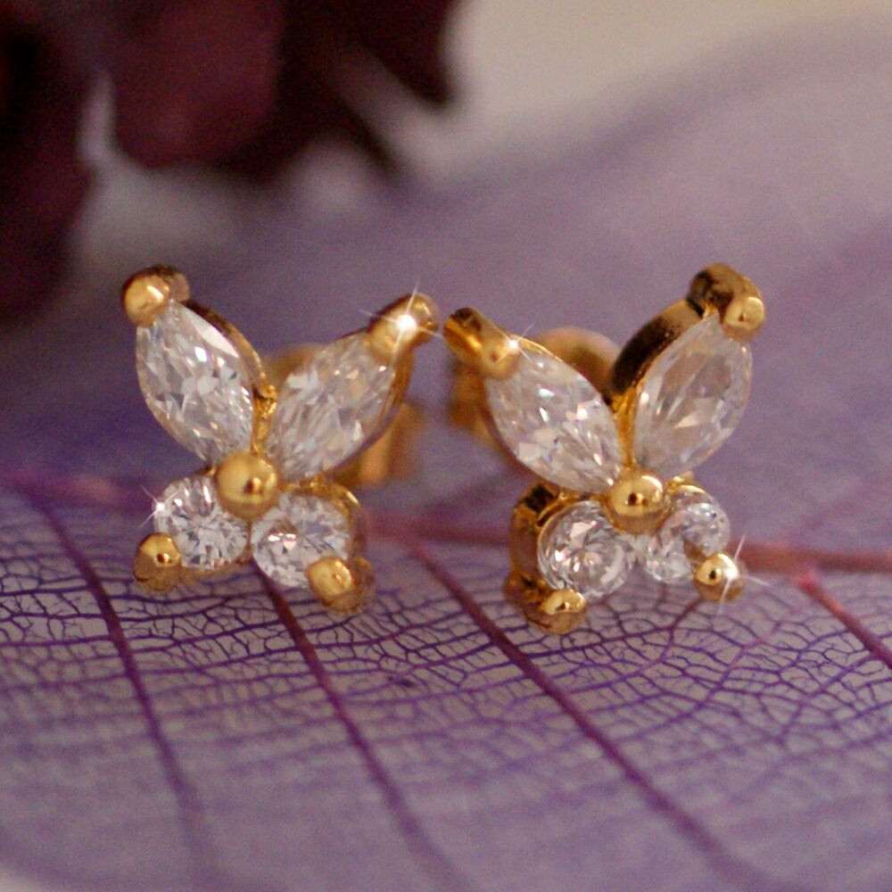 楽天市場】ピアス レディースK18イエローゴールド ポスト バタフライ