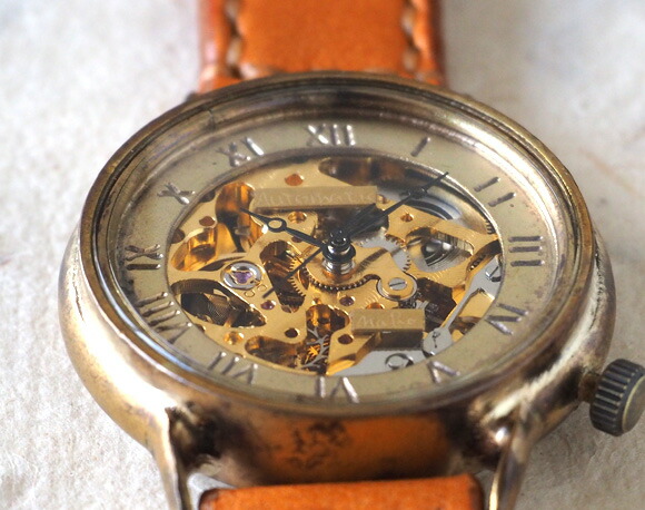 楽天市場】渡辺工房 手作り腕時計自動巻き 裏スケルトン ローマ数字