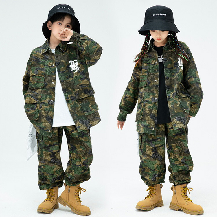 楽天市場】迷彩柄 キッズ ダンス衣装 セットアップ 迷彩パンツ 長袖