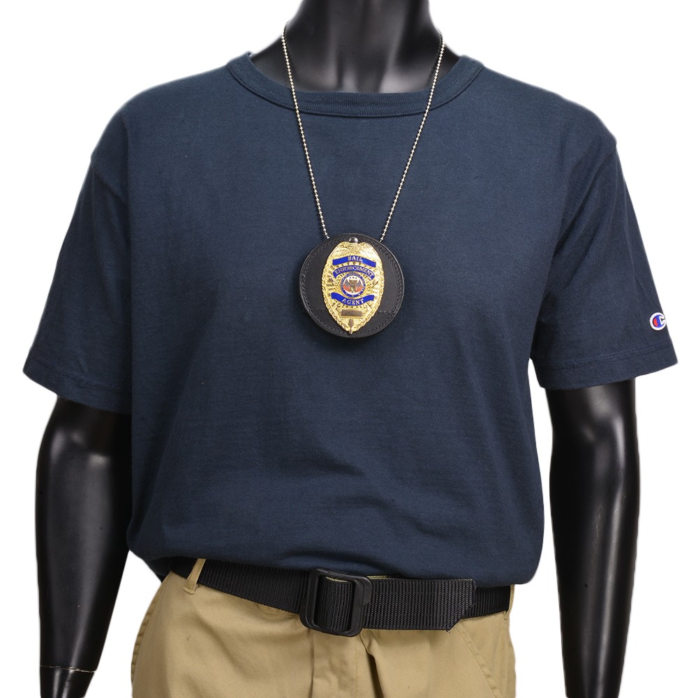 楽天市場】ボストンレザー バッジホルダー 丸型 ネックチェーン付