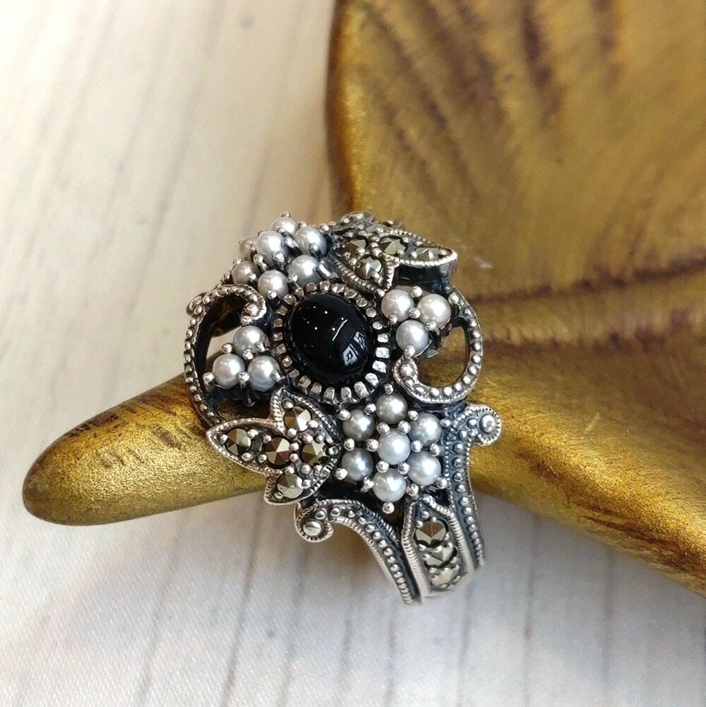 楽天市場】【碌山】 シルバー オニキス シードパール リング シルバー