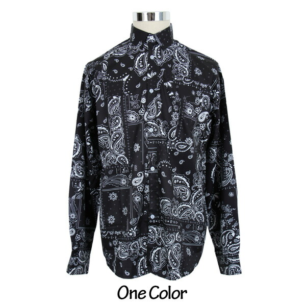 楽天市場】柄シャツ バンダナ柄 長袖 黒 ブラック ペイズリー柄
