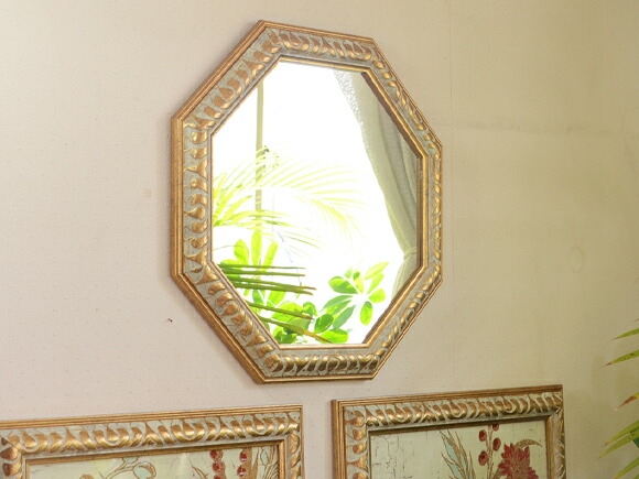 楽天市場】ゴールドオクタゴン 八角ミラー 壁掛け鏡 縁起の良い八角形