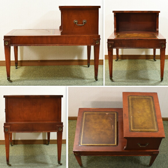 楽天市場】アメリカのアンティークの二段テーブル 革張り天板