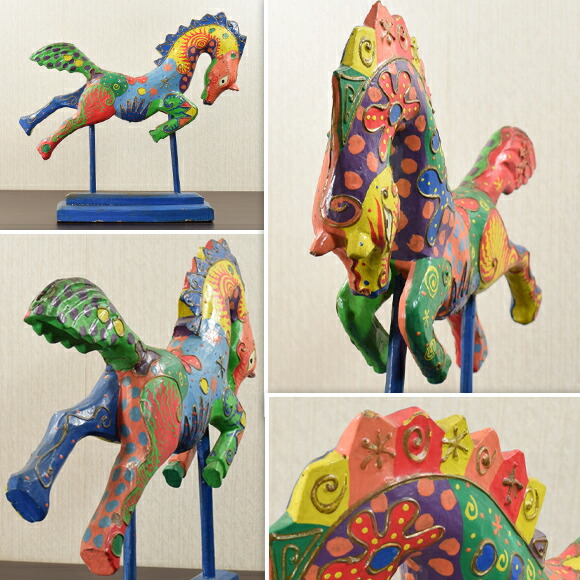 楽天市場】カラフルホース 色鮮やかなウマの置物 木彫り オブジェ 飾り