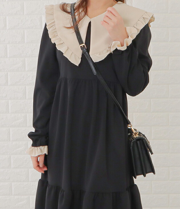 楽天市場】ビッグカラーフリルロングワンピース 女性 レディース 長袖