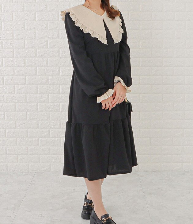 楽天市場】ビッグカラーフリルロングワンピース 女性 レディース 長袖