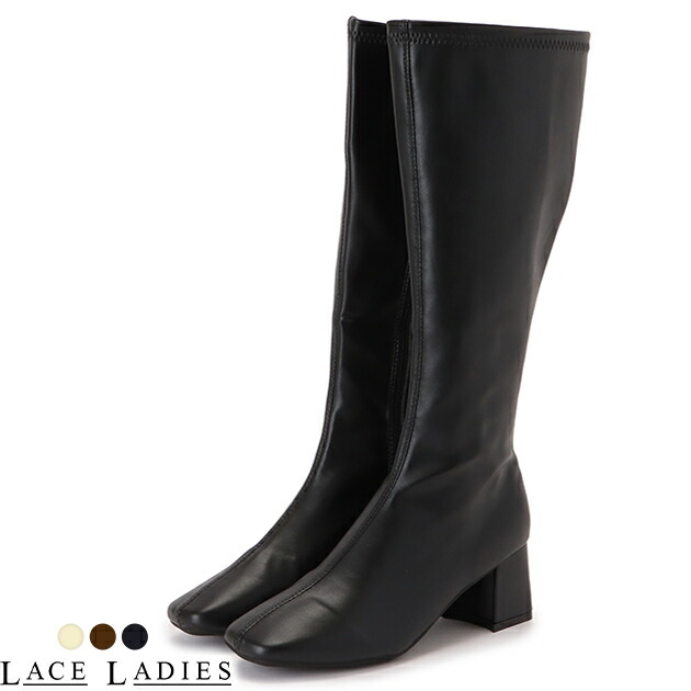 楽天市場】チャンキーヒール ロングブーツ レディース PUレザー