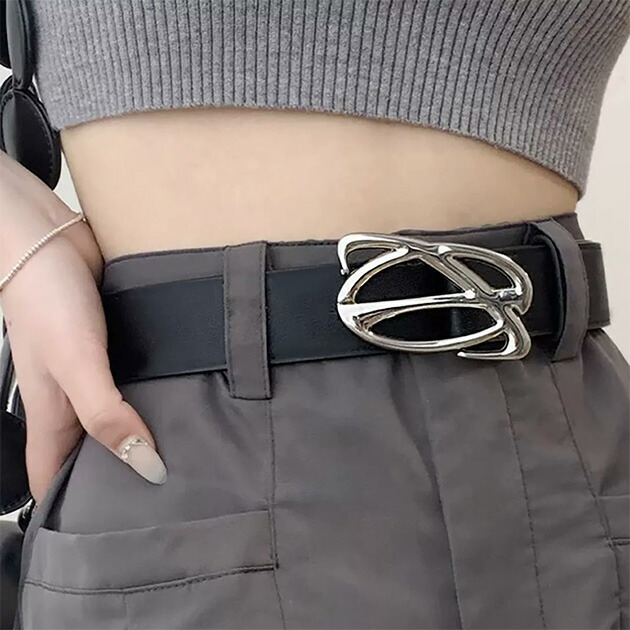 楽天市場】レザー調 デザイン シルバー バックル ベルト レディース