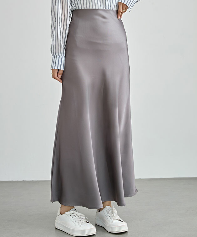 楽天市場】ソリッドカラー サテン マーメイド ロング スカート 女性