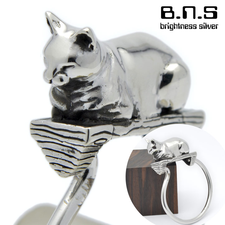 楽天市場】銀の猫、眠るネコキーリング シルバー925 SV925