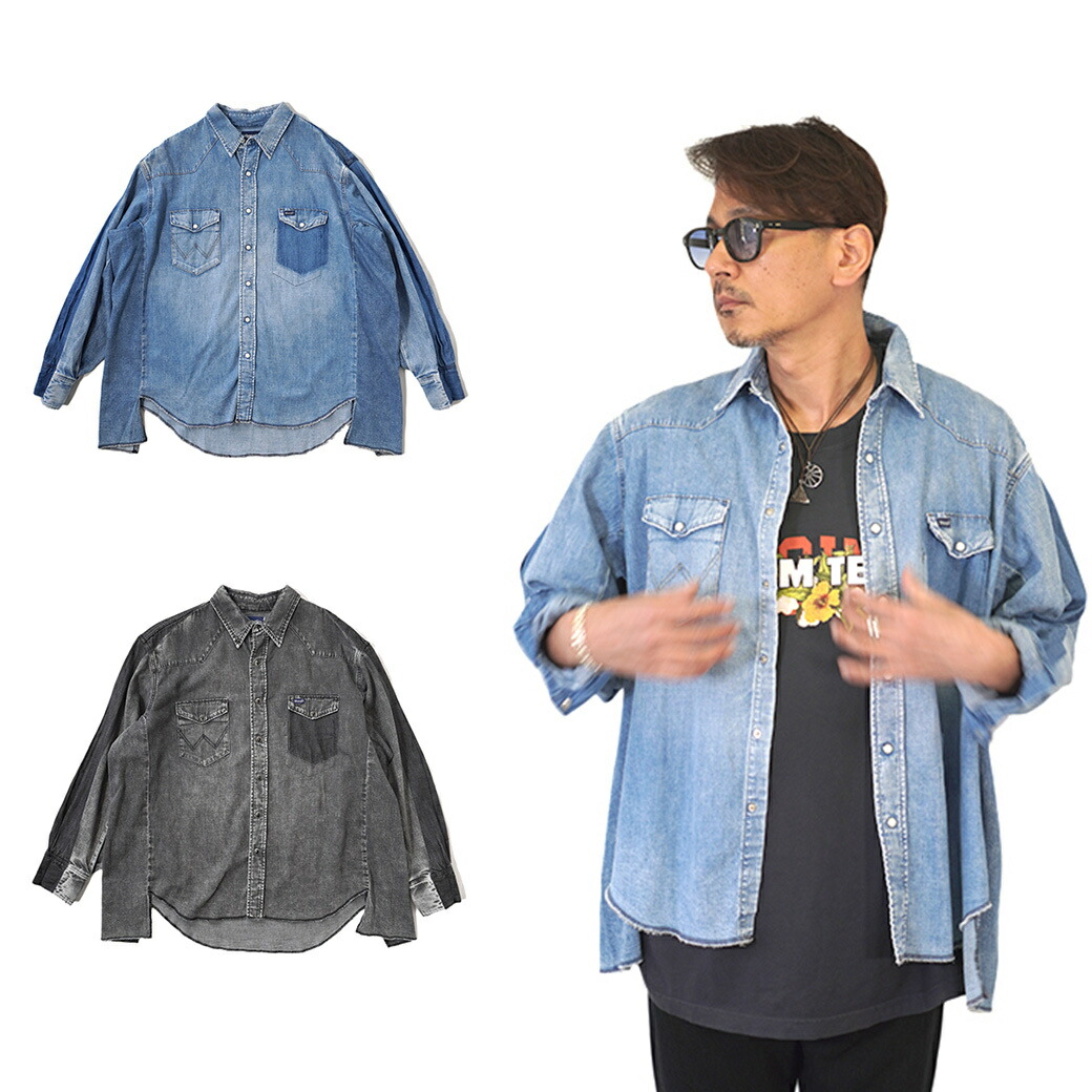 楽天市場】Wrangler REMAKE DENIM SHIRT ラングラー リメイクシャツ