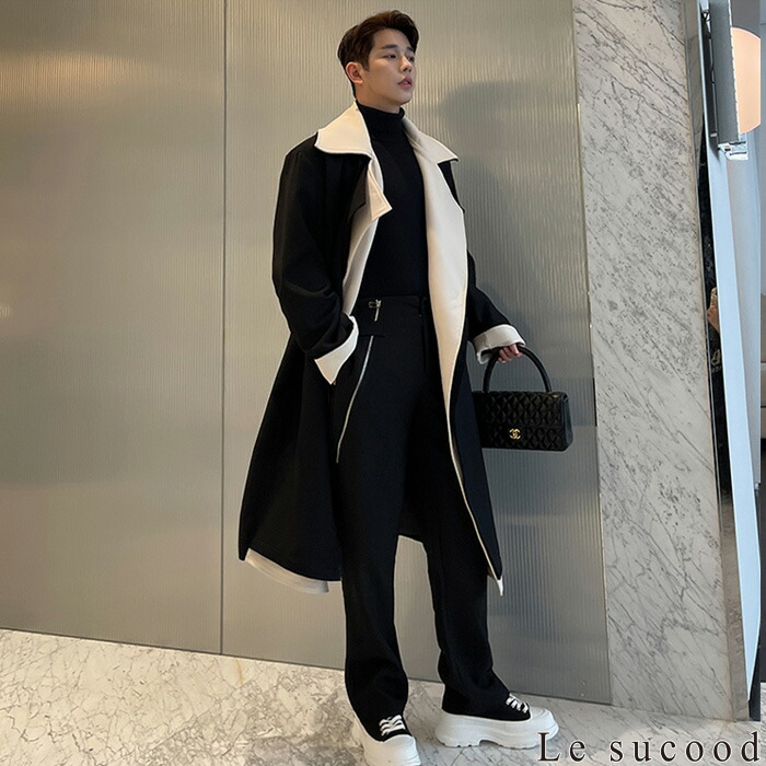 楽天市場】【送料無料】Le sucood 重ね着風 モノクロコート レイヤード