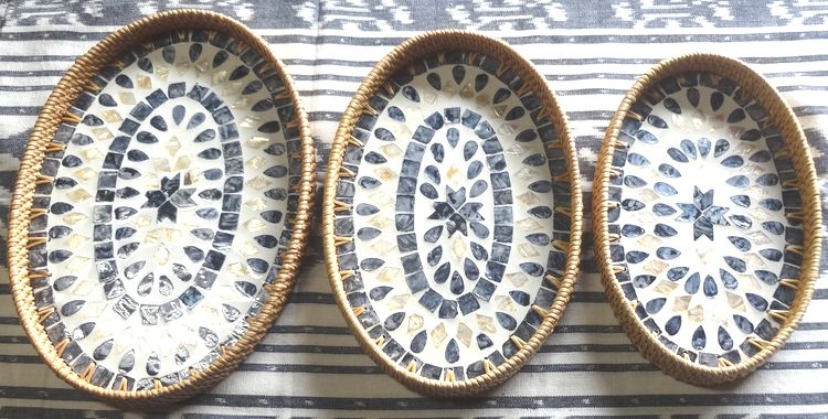 楽天市場】ベトナム☆ラタン編み貝細工トレイ～3サイズセット