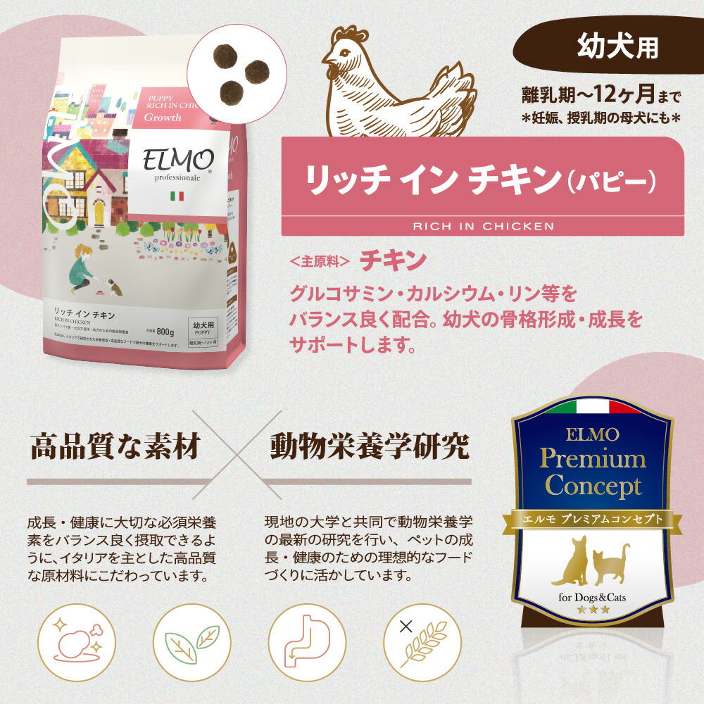 楽天市場】☆【幼犬 子犬用 イタリア製ドッグフード 800g】ELMO エルモ