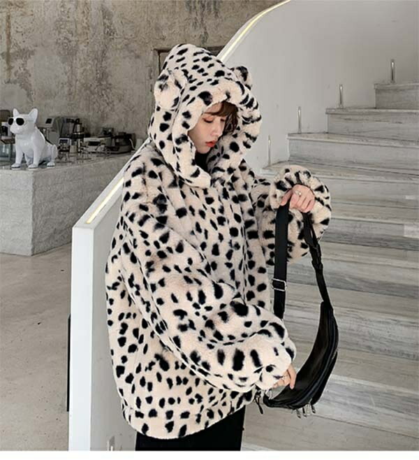 楽天市場】ボアパーカー ヒョウ柄 もこもこコート ボアコート ファー
