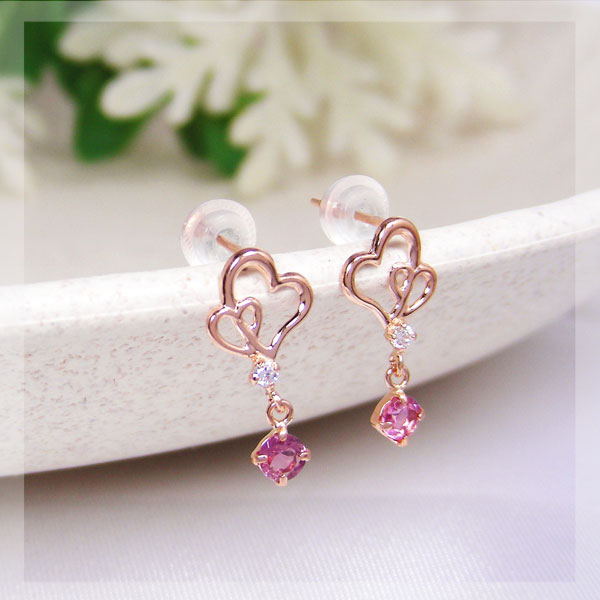 楽天市場】ピンクトルマリン ハート ピアス ピンクゴールド K10PG 10k