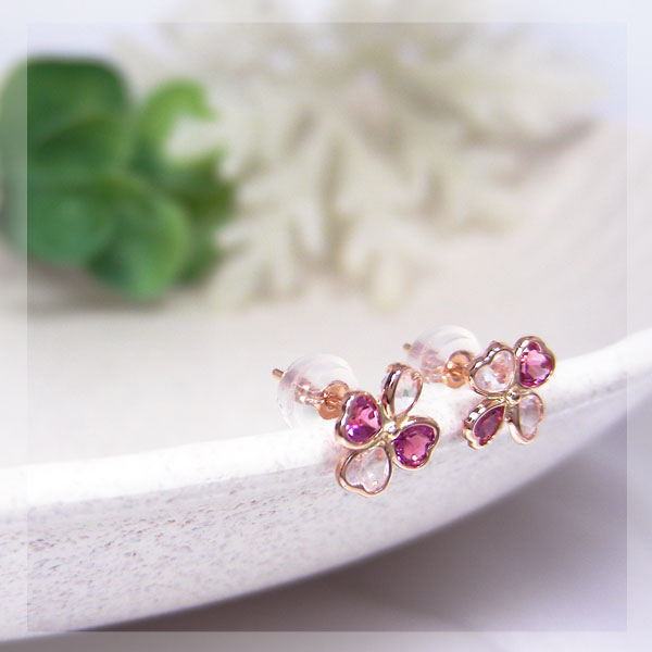 楽天市場】クローバー ピアス ピンクトルマリン ローズクォーツ ローズ